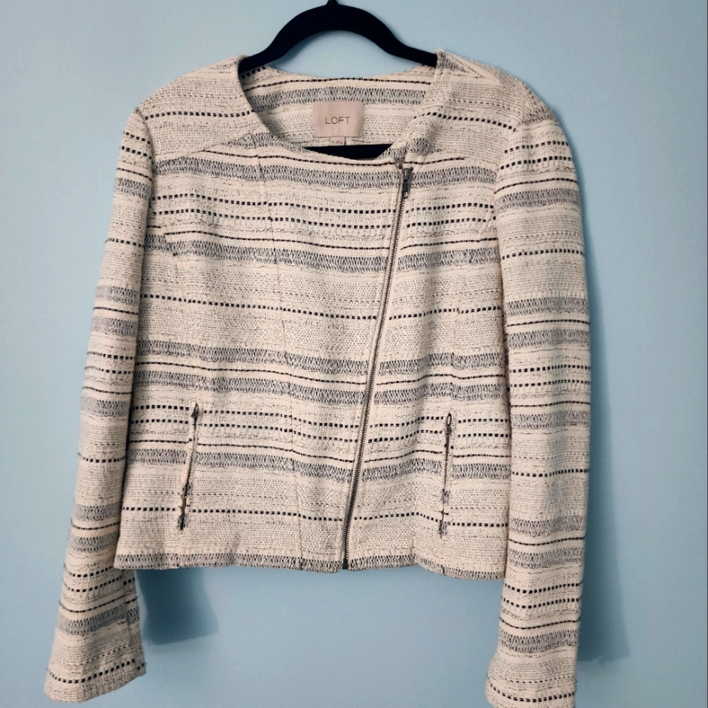 LOFT Cream Cropped Blazer with Asymmetrical Design